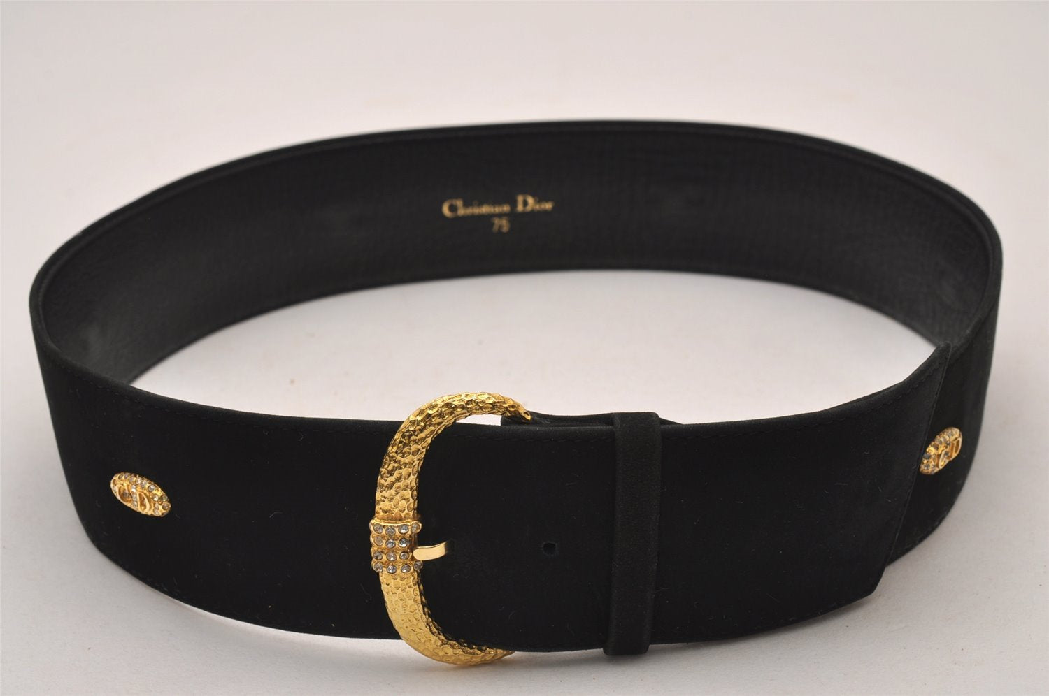 Authentic Christian Dior Belt Suede Leather Size 75cm 29.5inches Black CD 6980I