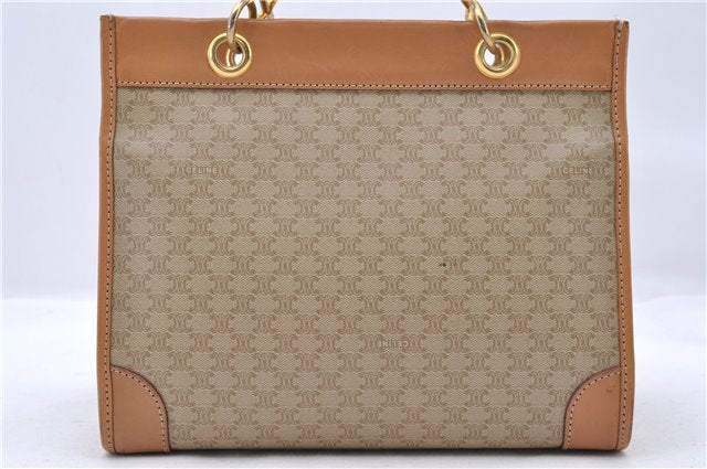Authentic CELINE Macadam Blason Pattern Hand Bag Purse PVC Leather Beige 6983C