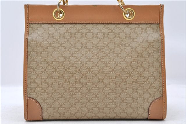Authentic CELINE Macadam Blason Pattern Hand Bag Purse PVC Leather Beige 6983C