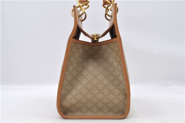 Authentic CELINE Macadam Blason Pattern Hand Bag Purse PVC Leather Beige 6983C