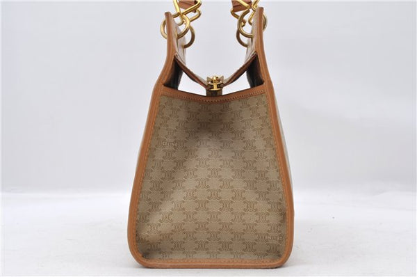 Authentic CELINE Macadam Blason Pattern Hand Bag Purse PVC Leather Beige 6983C