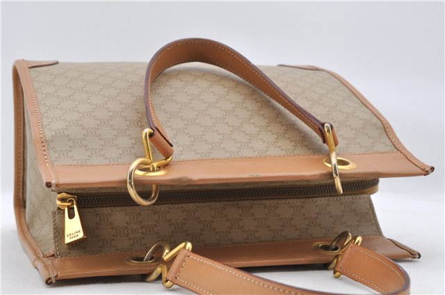 Authentic CELINE Macadam Blason Pattern Hand Bag Purse PVC Leather Beige 6983C