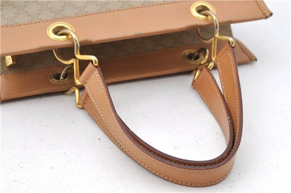 Authentic CELINE Macadam Blason Pattern Hand Bag Purse PVC Leather Beige 6983C