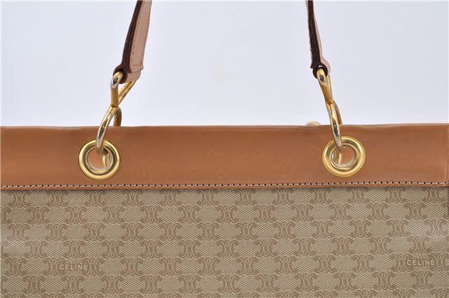 Authentic CELINE Macadam Blason Pattern Hand Bag Purse PVC Leather Beige 6983C