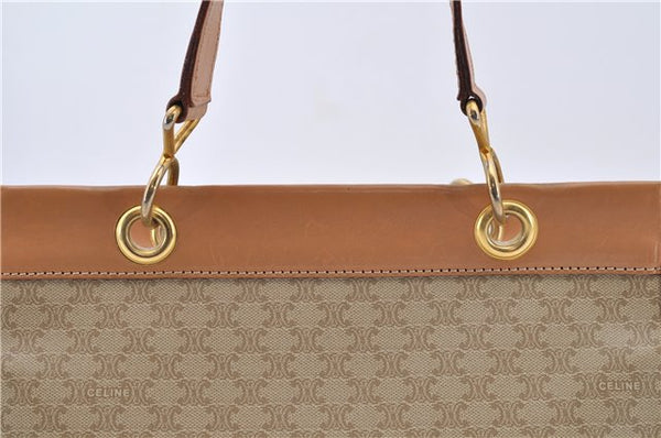 Authentic CELINE Macadam Blason Pattern Hand Bag Purse PVC Leather Beige 6983C