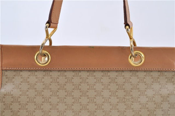 Authentic CELINE Macadam Blason Pattern Hand Bag Purse PVC Leather Beige 6983C