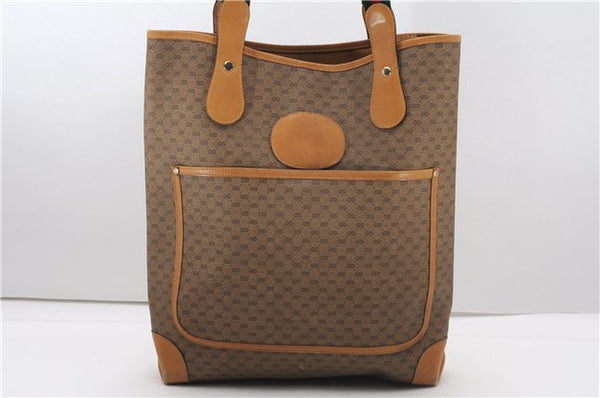 Authentic GUCCI Web Sherry Line Micro GG Tote Bag PVC Leather Brown 6984F