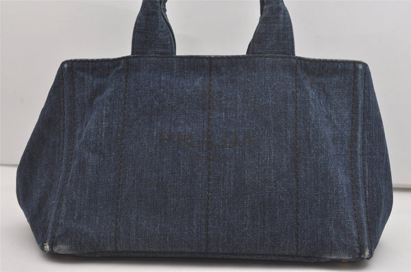 Authentic PRADA Vintage Canapa M Denim Tote Hand Bag Blue 6985I