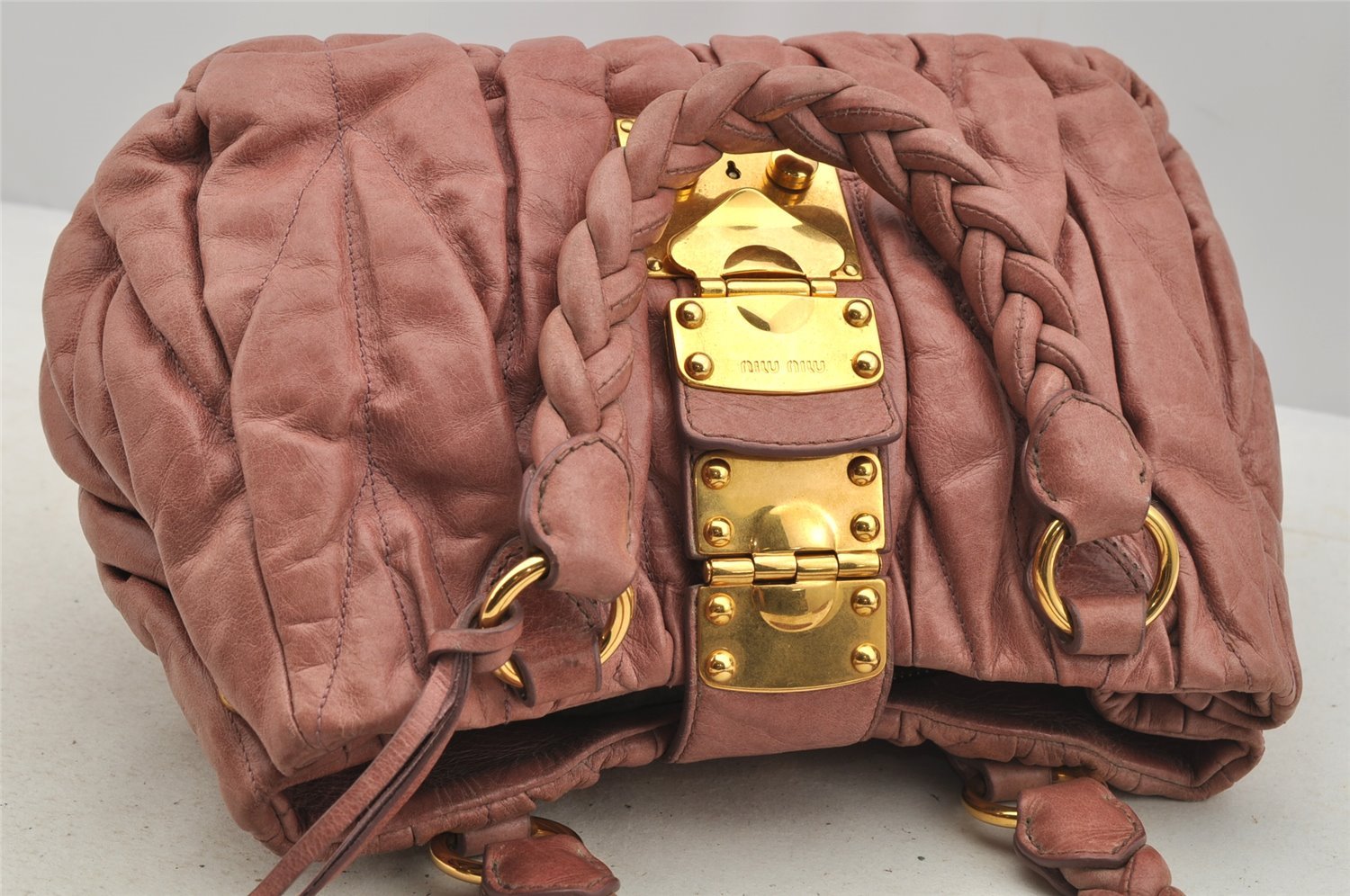 Authentic MIU MIU Matelasse Leather 2Way Shoulder Hand Bag Purse Pink 6990I