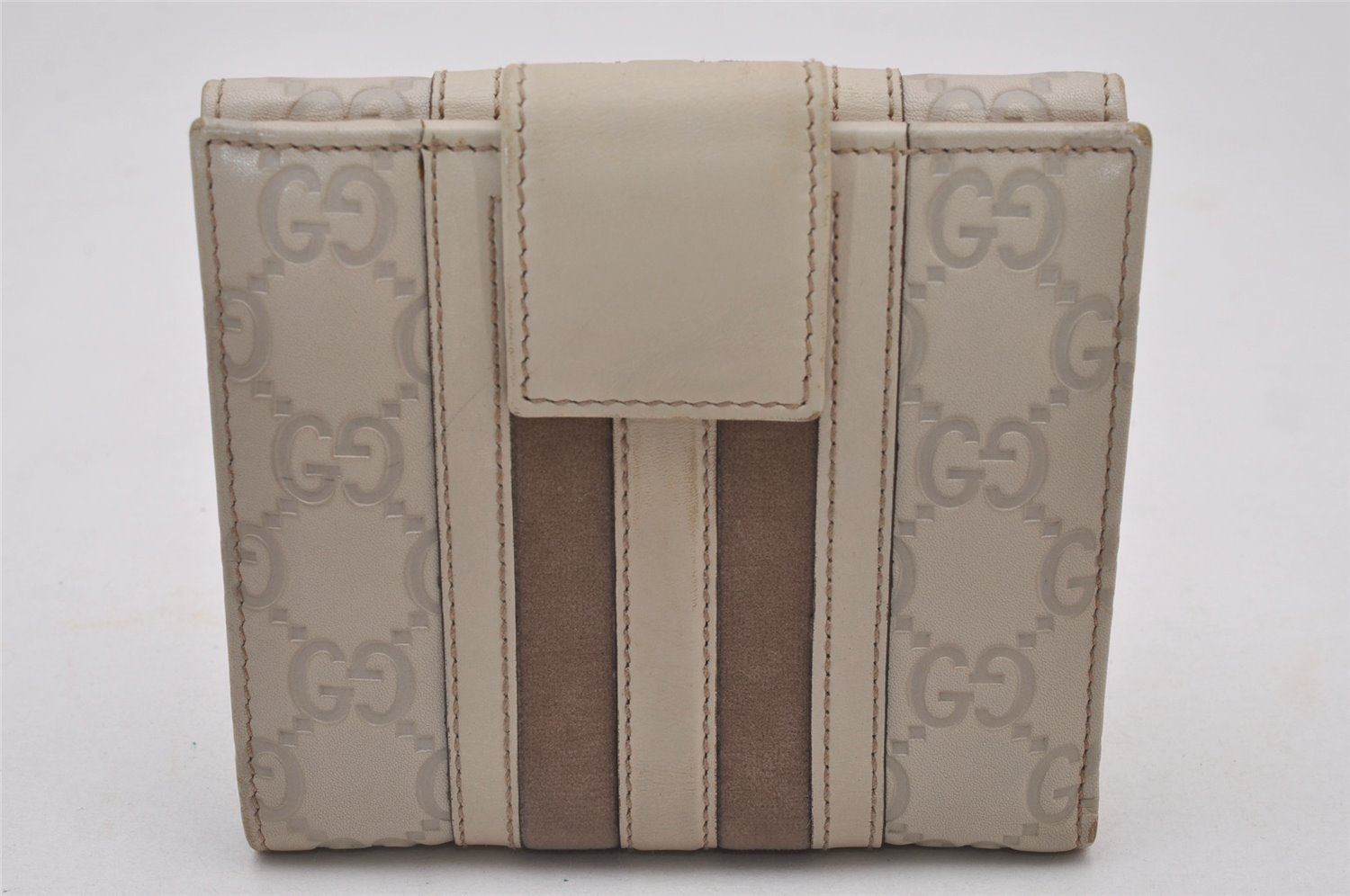 Authentic GUCCI Guccissima GG Leather Bifold Wallet Purse 150673 White 6992I