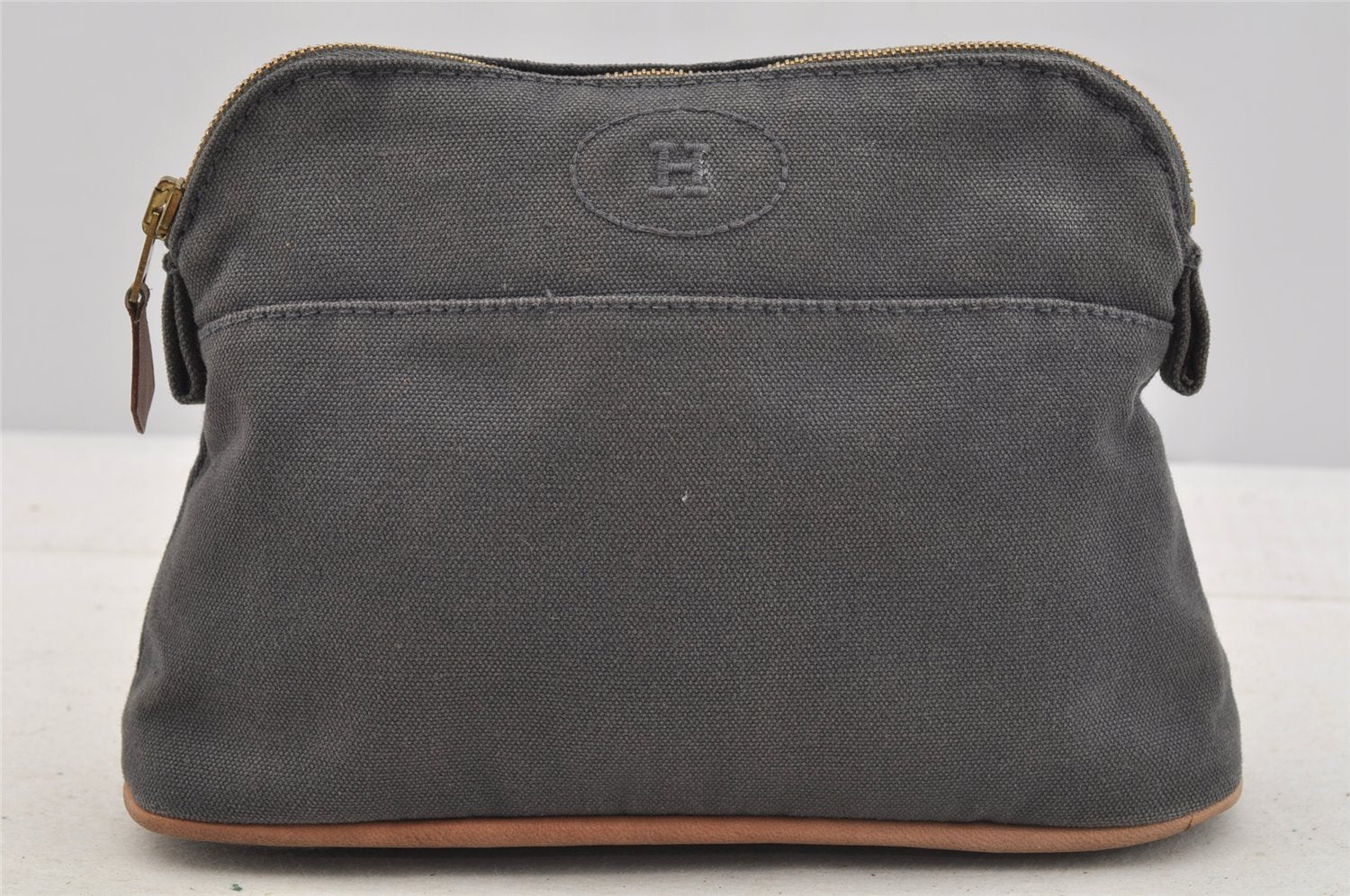 Authentic HERMES Bolide PM Vintage Pouch Purse Canvas Leather Gray 6995I