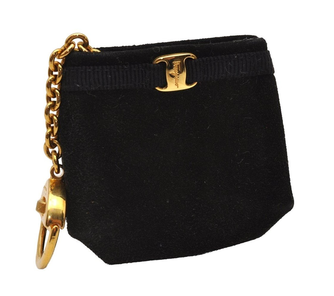 Authentic Salvatore Ferragamo Vara Mini Bag Charm Purse Suede Black SF 6999I