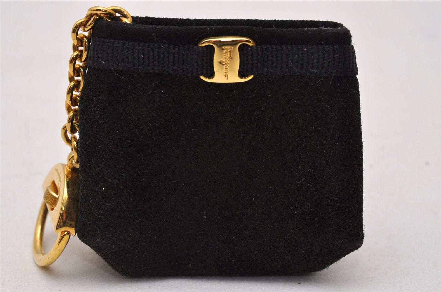 Authentic Salvatore Ferragamo Vara Mini Bag Charm Purse Suede Black SF 6999I