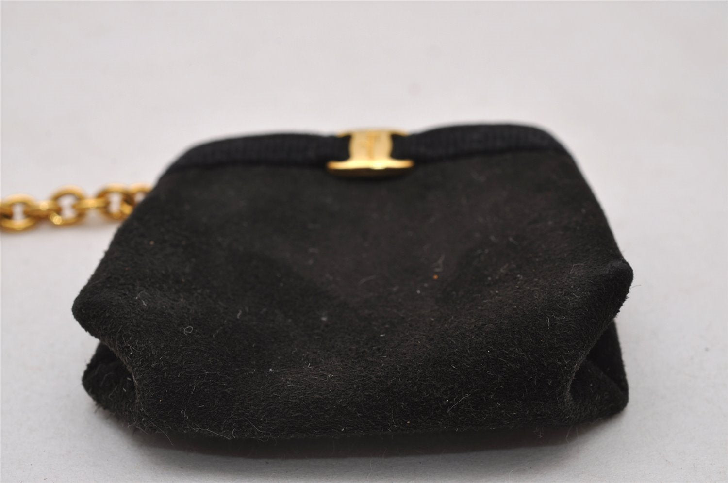 Authentic Salvatore Ferragamo Vara Mini Bag Charm Purse Suede Black SF 6999I