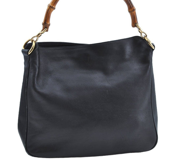 Authentic GUCCI Vintage Bamboo Shoulder Tote Bag Leather Black Junk 7005G