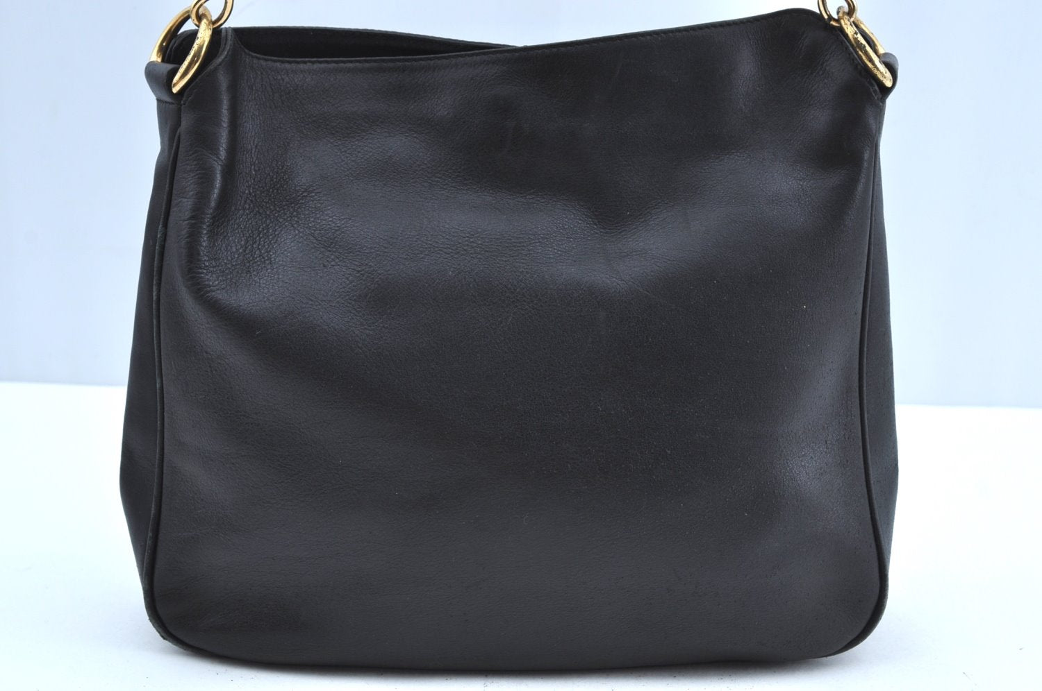 Authentic GUCCI Vintage Bamboo Shoulder Tote Bag Leather Black Junk 7005G