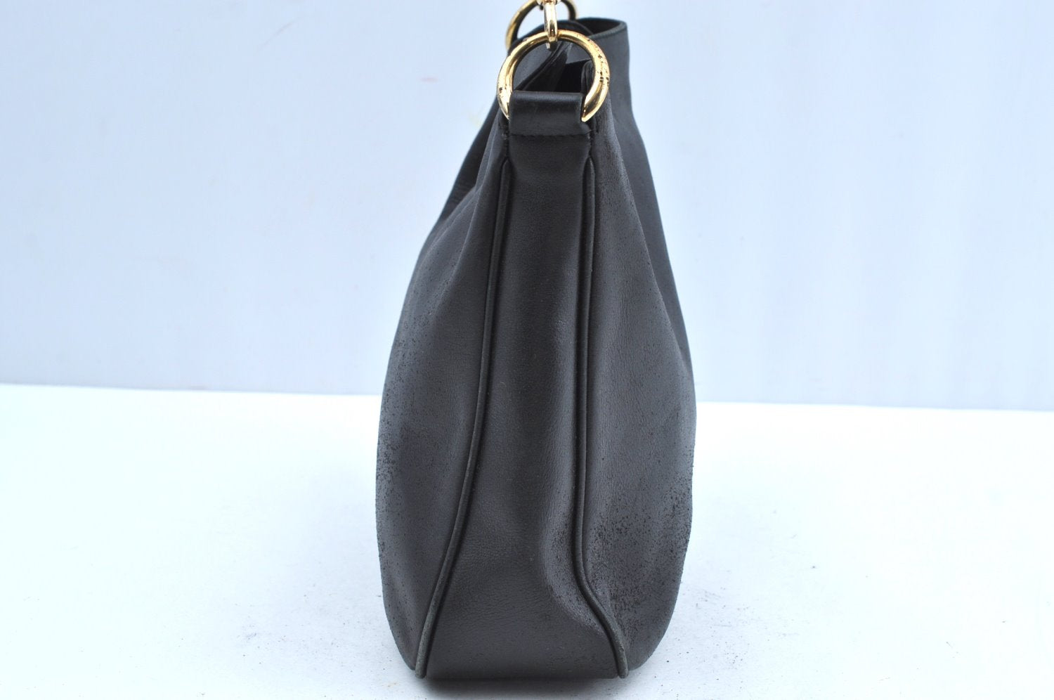 Authentic GUCCI Vintage Bamboo Shoulder Tote Bag Leather Black Junk 7005G