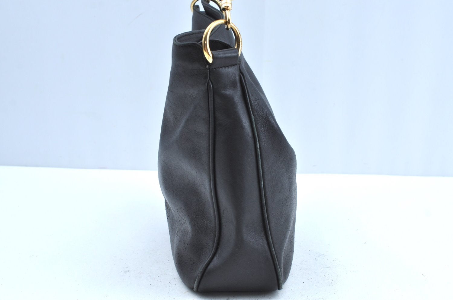 Authentic GUCCI Vintage Bamboo Shoulder Tote Bag Leather Black Junk 7005G