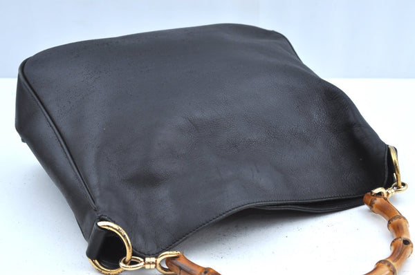 Authentic GUCCI Vintage Bamboo Shoulder Tote Bag Leather Black Junk 7005G