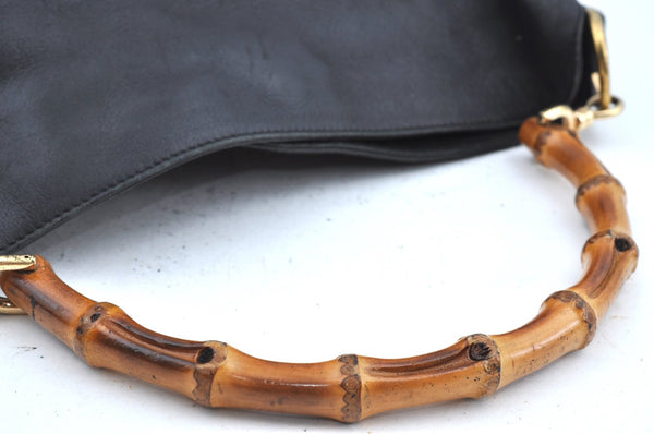 Authentic GUCCI Vintage Bamboo Shoulder Tote Bag Leather Black Junk 7005G