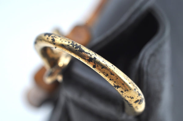 Authentic GUCCI Vintage Bamboo Shoulder Tote Bag Leather Black Junk 7005G