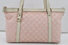 Authentic GUCCI Abbey Shoulder Tote Bag GG Canvas Leather 141470 Pink 7007I