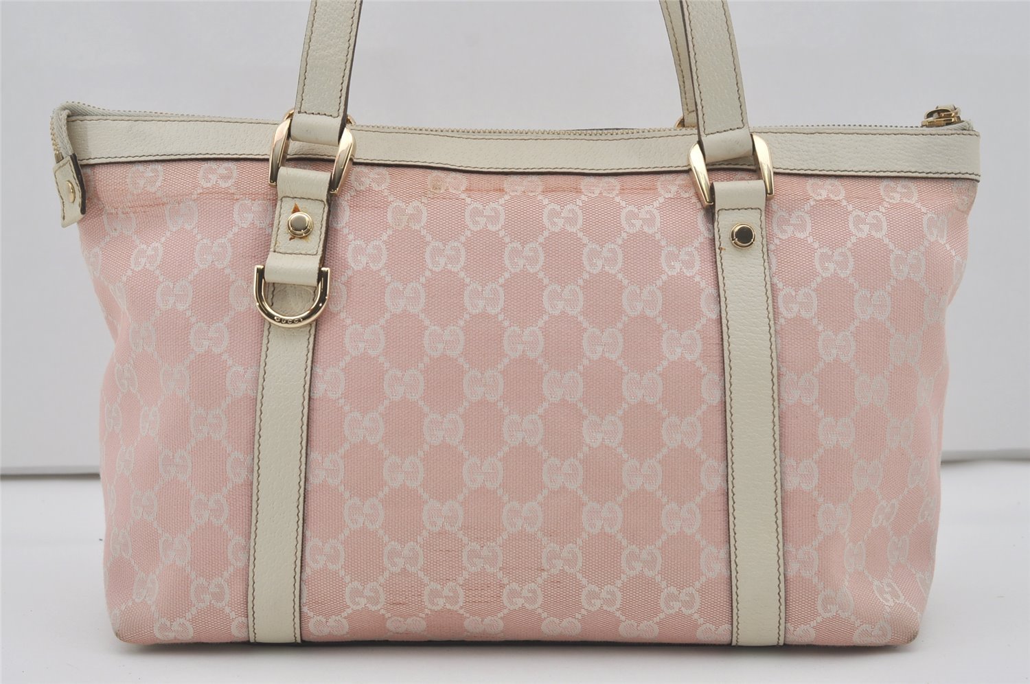 Authentic GUCCI Abbey Shoulder Tote Bag GG Canvas Leather 141470 Pink 7007I