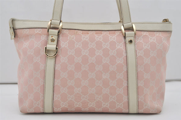 Authentic GUCCI Abbey Shoulder Tote Bag GG Canvas Leather 141470 Pink 7007I
