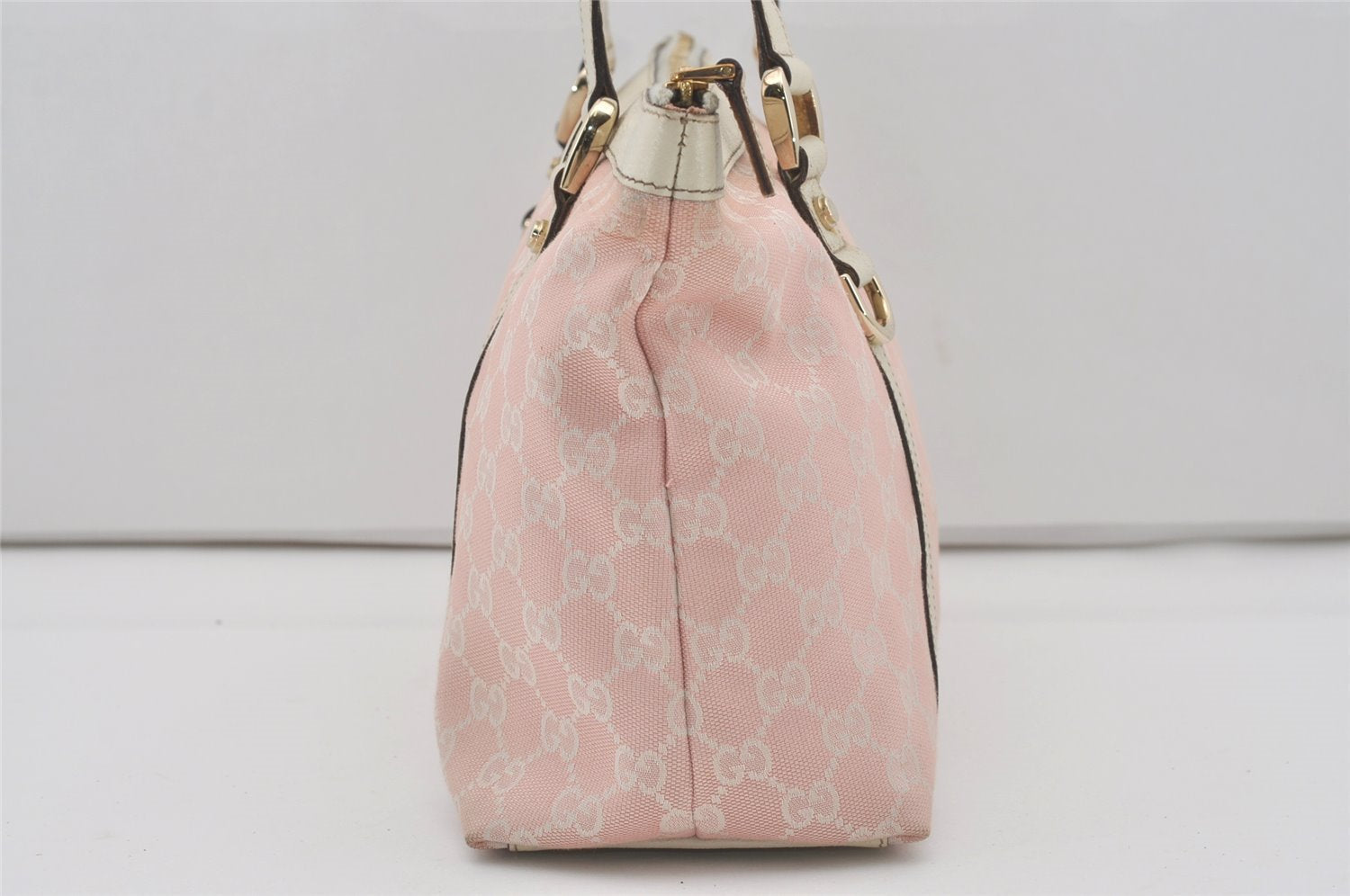 Authentic GUCCI Abbey Shoulder Tote Bag GG Canvas Leather 141470 Pink 7007I