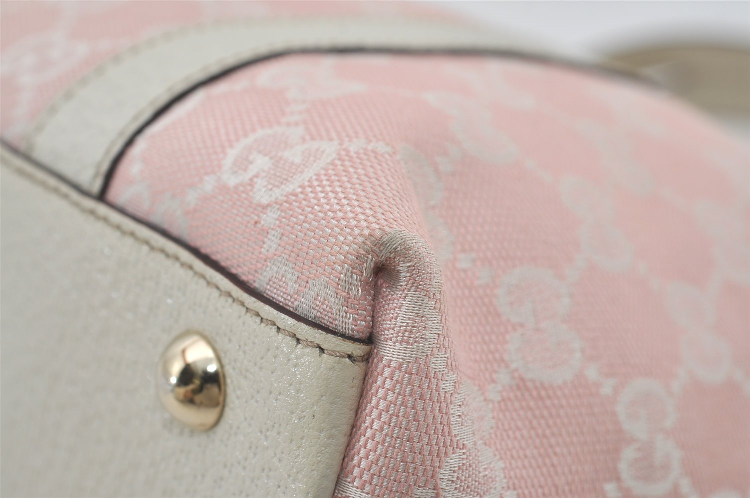 Authentic GUCCI Abbey Shoulder Tote Bag GG Canvas Leather 141470 Pink 7007I