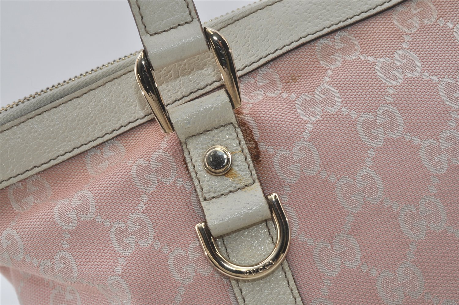 Authentic GUCCI Abbey Shoulder Tote Bag GG Canvas Leather 141470 Pink 7007I