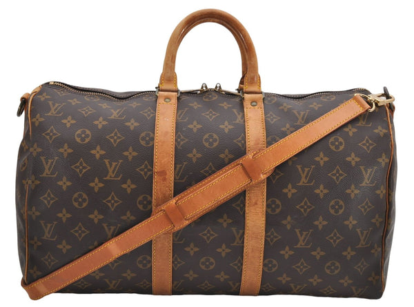 Auth Louis Vuitton Monogram Keepall Bandouliere 45 Boston Bag M41418 LV 7009D