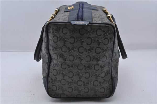 Authentic CELINE C Macadam Blason Pattern Hand Boston Bag PVC Leather Blue 7010C