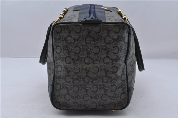 Authentic CELINE C Macadam Blason Pattern Hand Boston Bag PVC Leather Blue 7010C