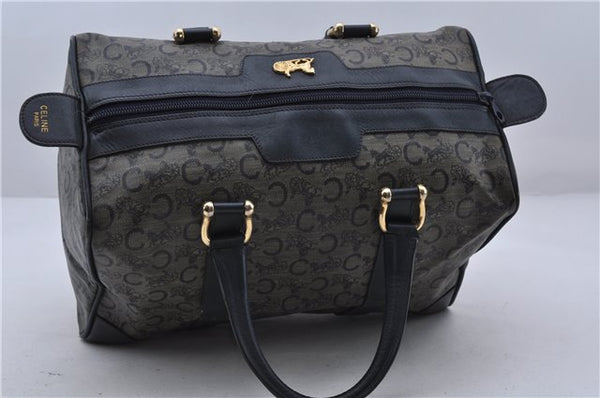 Authentic CELINE C Macadam Blason Pattern Hand Boston Bag PVC Leather Blue 7010C