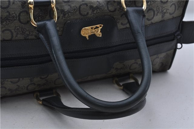 Authentic CELINE C Macadam Blason Pattern Hand Boston Bag PVC Leather Blue 7010C