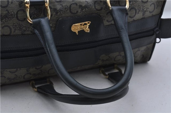 Authentic CELINE C Macadam Blason Pattern Hand Boston Bag PVC Leather Blue 7010C