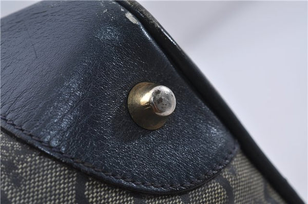 Authentic CELINE C Macadam Blason Pattern Hand Boston Bag PVC Leather Blue 7010C