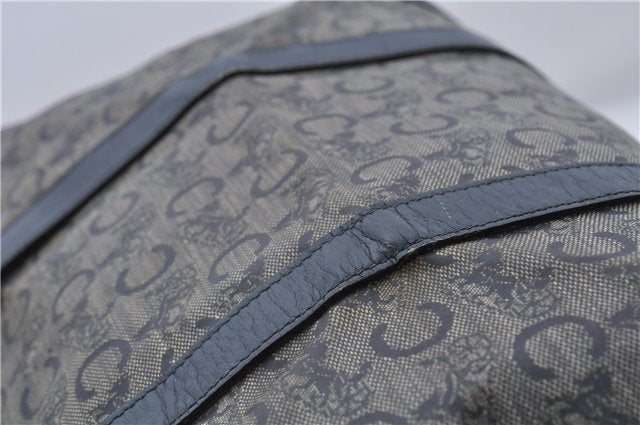 Authentic CELINE C Macadam Blason Pattern Hand Boston Bag PVC Leather Blue 7010C