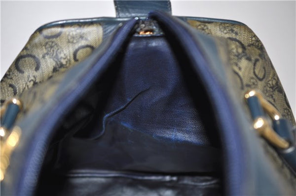 Authentic CELINE C Macadam Blason Pattern Hand Boston Bag PVC Leather Blue 7010C