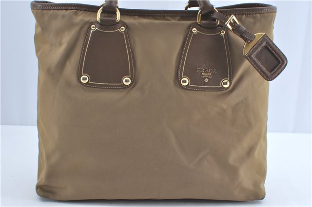 Authentic PRADA Nylon Tessuto Leather 2Way Shoulder Tote Bag Khaki Green 7016B