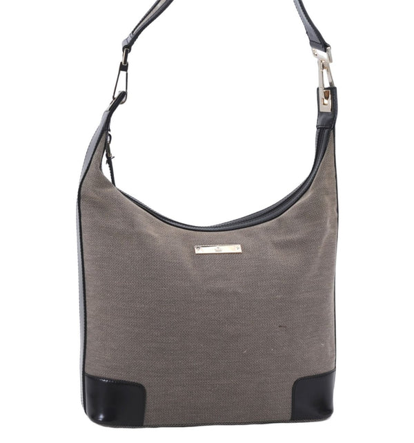 Authentic GUCCI Shoulder Hand Bag Canvas Leather 0014204 Gray Black 7017D
