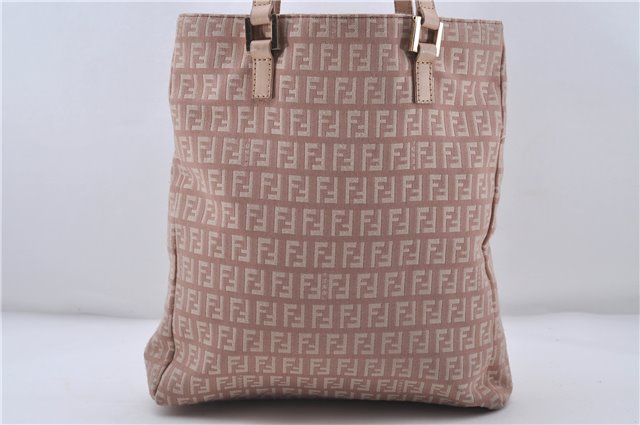 Authentic FENDI Zucchino Shoulder Hand Bag Canvas Leather Pink Beige 7021D