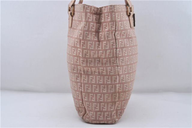 Authentic FENDI Zucchino Shoulder Hand Bag Canvas Leather Pink Beige 7021D