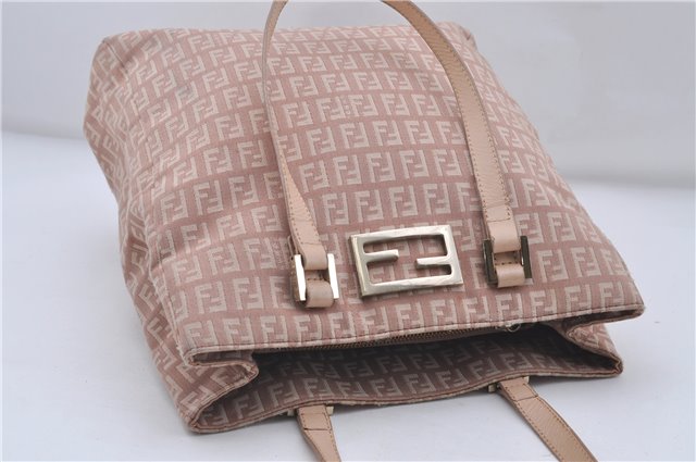 Authentic FENDI Zucchino Shoulder Hand Bag Canvas Leather Pink Beige 7021D