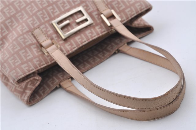 Authentic FENDI Zucchino Shoulder Hand Bag Canvas Leather Pink Beige 7021D