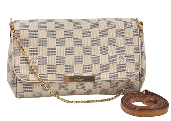 Auth Louis Vuitton Damier Azur Favorite MM Shoulder Clutch Bag N41275 LV 7022D