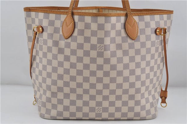 Authentic Louis Vuitton Damier Azur Neverfull MM Tote Bag N51107 LV 7023D