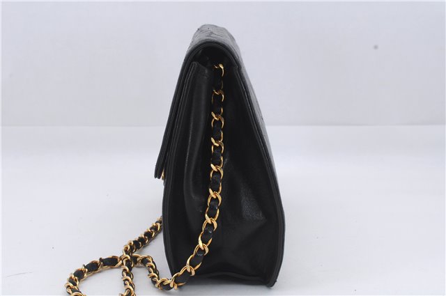 Authentic CHANEL Calf Skin Matelasse Chain Shoulder Bag Purse Black CC 7028D