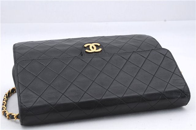 Authentic CHANEL Calf Skin Matelasse Chain Shoulder Bag Purse Black CC 7028D